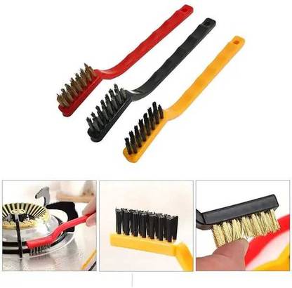 Jantrex Wire Brush Set Stainless Steel Nylon Brass Polishing Cleaning Rust Remove Brush Handle Scratch Brush