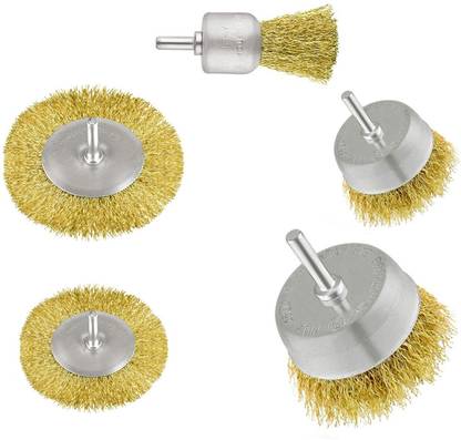 Inditrust Small Multipurpose Wire Brass Brush Set to Remove Paint, Dust, Dirt, Medium - Set of 8 Wheel Brush