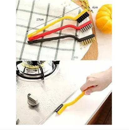 QinPin 3 Pcs Gas Burner Cleaning Brush Set – Brass, Metal & Nylon Bristles Fiber Wet and Dry Brush