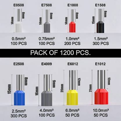 Leyden 1200 Pcs 0.5-10mm² Assorted Ferrule Connector End Terminal For Panel Wiring Ferrule Wire Connector