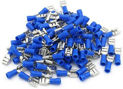 ERHIndia 100 Pcs Female Insulated Spade Wire FDD2-250 6.3mm Blue Female Insulated Spade Wire Crimp Connectors Wire Connector