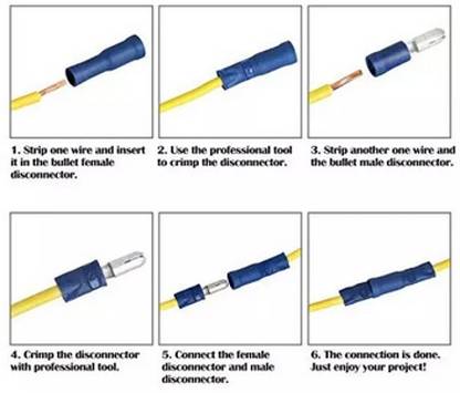 rtsense MDD5-250(25 pcs)+FDFD5-250(25 pcs),Fully Insulated Male Female Spade Bullet Wire Connector Electrical Crimp Terminal Wire Connector