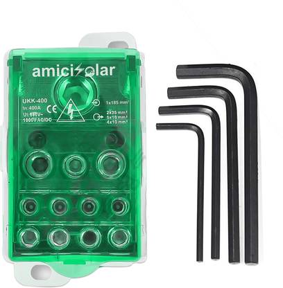 amiciSolar 400A Heavy-Duty Terminal Block Junction Box Multiple Output Ports Multiple Output Ports with Brass Connectors Wire Connector