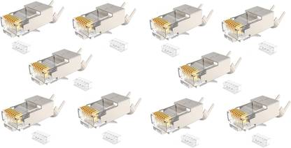 ATEKT Shielded RJ45 Cat7 Cat 6A Connectors - Pass Through Connector Gold Plated Shielded RJ45 Cat7 Cat 6A Connectors Wire Connector