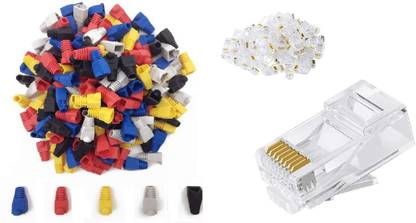 SCALEBEE RJ45 Connector With RJ45 Boot Cap Cover Combo for CAT5 CAT5e CAT6 Ethernet Network Cable (50 pcs x 50 pcs) Wire Connector