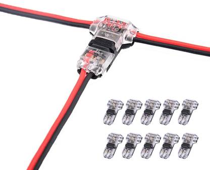 Zeitel 10pcs Wire Connectors Low Voltage 3 Way Wire Connector, T Type 2 Pin Push-in Required Wire Connector for LED Light Strip, Connection Fits 24-20 AWG Wire Connector
