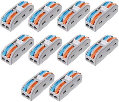 SK Electronics 10 Pcs PCT 2in-2out Push Wire Connector Compact Wires Size 0.08-4.0sqmm 28-12AWG Terminal Block Connectors, Lock Lever Wire Connectors, Wire Connector
