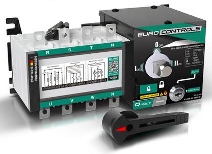 Euro Controls Q-Pact Pro ATS 4 POLE 125A Heavy Duty Auto Transfer Switch Dual Source - Motorized switching - Control signal - Busbar Wire Connector