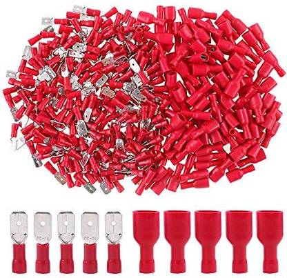 rtsense MDD1-250(100 pcs) + FDFD1-250(100 pcs),Fully Insulated Male Female Spade Bullet Wire Connector Electrical Crimp Terminal Wire Connector
