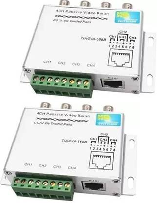 ULTRABYTES 1 Pair 4 Channel Passive BNC Video Balun Coaxial over UTP Cat5 Cat5e Cat6 Cable 4 Channel Video Balun Receiver / Transmitter Wire Connector