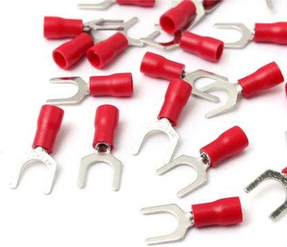 rtsense Fork Type Copper Wire Lug, Furcate Fork Terminals Insulated Connectors Battery Cable Ends, Fit Cable Size: 1.5 sqmm - Fork size 3.5 mm Wire Connector