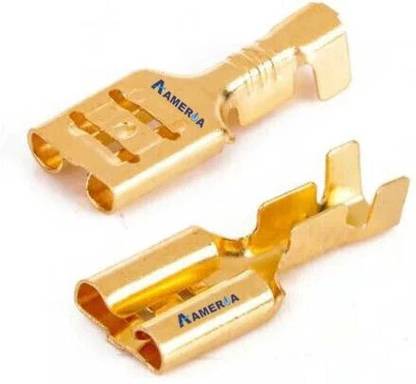 Aameria 200pcs 6mm Electrical Wire Cable Copper(Golden) Thimble Lugs Crimp Terminal Female Spade Wire Jointer / Connector CE2 Thimmble Wire Connector