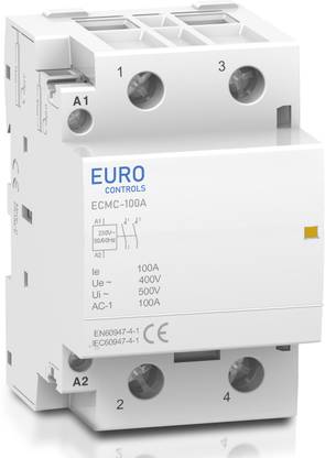 EURO Modular Power Contactor ECMC-100 Amps - 2NO - 220V AC 2 Pole - Din Mount 100 amps 2 pole 2NO AC 220v Wire Connector