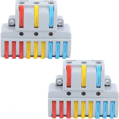 Woodtula Wiring Cable Connector Push-in Conductor Terminals (2pcs, 3 to 9 inline, Multi) Lever Wire Connector
