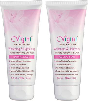 Vigini 100% Natural Actives Intimate Lightening Vaginal Whitening Feminine Hyigene Gel Wash for Women No Added Colors, No Mineral Oil, Sulphate Free, Paraben Free, Non Carcinogenic, Non Staining Non Iching unlike cream serum 200 Ml Intimate Wash