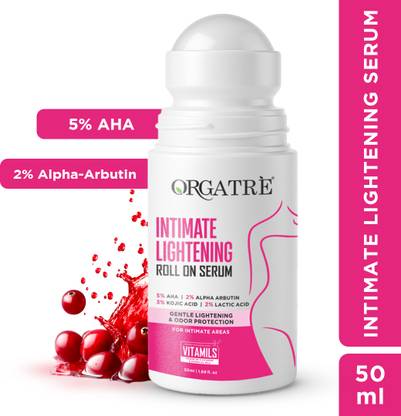 Orgatre Intimate Lightening Serum Roll On for Dark Thighs, Knees & Bikini Area Bright Intimate Gel