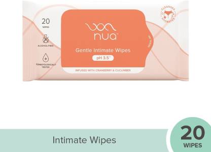 Nua Natural Intimate Wipes for Women with Cranberry, Aloe & Cucumber |Ph Balanced Intimate Wipes
