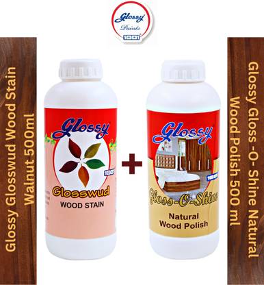 Glossy Glosswud Wood Stain Teak 500ml+Gloss-O-Shine Wood Polish Gloss 500ml|Combo Pack| Oil Stain Wood Stain