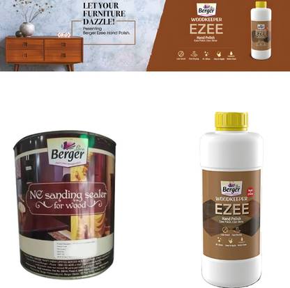 Berger Ezee Hand Polish and Nc Sanding Sealer Combo Clear High Gloss Wood Varnish
