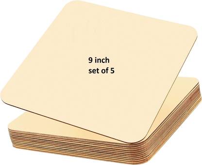 prisma collection Square MDF Pine Wood 9 inch MDF Boards for Art and Craft-2.5mm-(Pack of-5) Pine Wood Veneer