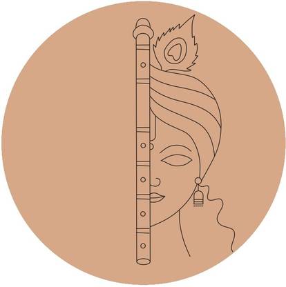 Asvi Krishna with Flute Half Side Premarked MDF Mandala Base Pine Wood Veneer