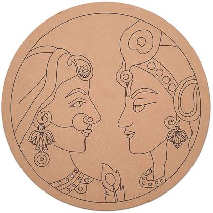 Asmi Collections Loving Radha Krishna Premarked Blank MDF Wooden Base Cutouts for DIY Craft Work Pine Wood Veneer