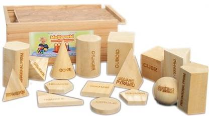 MATHWORLD 3D Solid Geometric Shape set of 16 pcs Size 7.5x5x5 cm with Wooden Box Wooden Geometric Object
