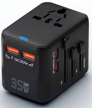 Aliens 35WGan 5 in 1 Universal Travel Adapter with 2X PD Type-C & 2X QC 3.0 USB-A Ports Worldwide Adaptor