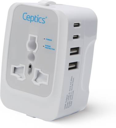 Ceptics 17W Universal Travel Adapter, All-in-One, 2 USB, 2 USB-C 3.4A Travel Charger Worldwide Adaptor