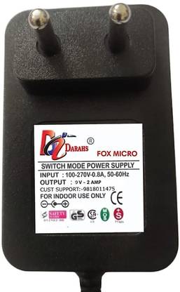 FOX MICRO 9V 2A DC Adapter Power Supply Plug 5.5 x 2.5mm -LED Strip Light, Wireless Router Worldwide Adaptor