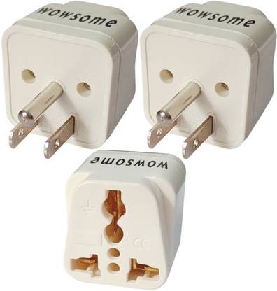 WOWSOME 3 Pcs. 10A 250V 3 Pin Universal Travel Adapter for India to USA, Japan, Canada, Philippines & More Travel Conversion Plug Three Pin Plug