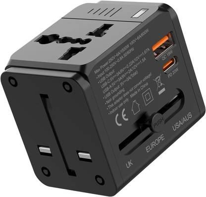 Gotrippin Universal Travel Adapter with Dual USB Charger Ports (Black), International Worldwide Charger Plug for Phone, Laptop, Camera, Tablet Worldwide Adaptor