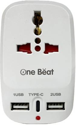 One Beat Compact All-in-One Adapter with USB Type-C, 2 Smart USB Ports I Universal Socket Worldwide Adaptor