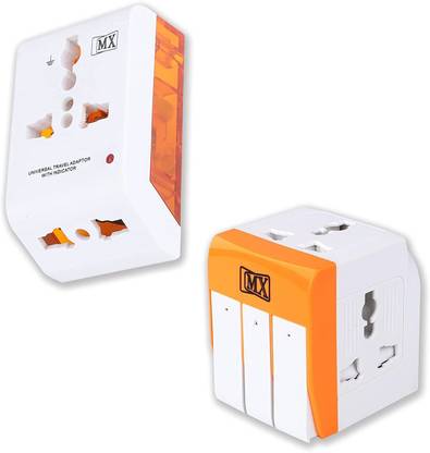 MX 3-in-1 Universal Multiplug with Individual Switch and LED (Combo Pack of 2) Worldwide Adaptor