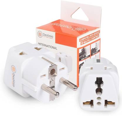 Destinio India to Europe Type E/F European Schuko Plug 2 Socket Universal Travel Worldwide Adaptor