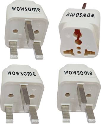 WOWSOME 4 Pcs 3 Flat Pin 13A Conversion Plug for India to UK, UAE, Malaysia, Singapore Worldwide Adaptor