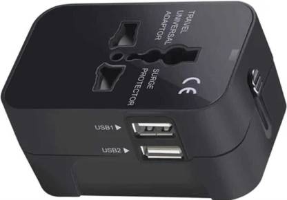 HSD UNIVERSAL TRAVEL ADAPTER BLACK WITH DUAL USB Worldwide Adaptor