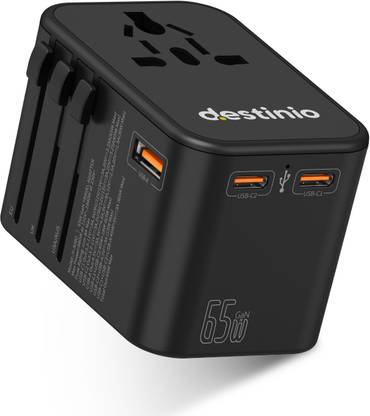 Destinio Universal Travel Adapter - Type C 65W GAN - Fast Charging 2 x Type C, 1 x USB Worldwide Adaptor