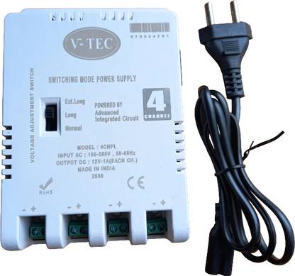 V-TEC PCH-04 Cctv smps Adapter 4channel 12v 5amp DC (1amp each channel) Worldwide Adaptor
