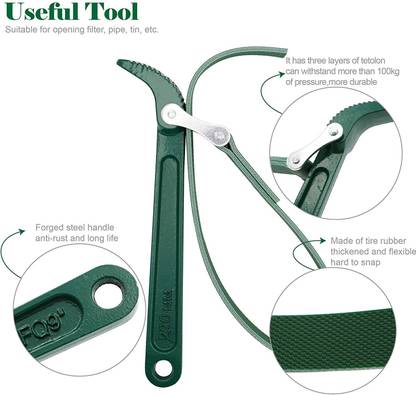 uptodatetools Multi-Purpose Adjustable Belt Strap Wrench Plumbing 9" Steel Handle Strap Oil Filter Strap Opener Wrench Single Sided Rachet Wrench