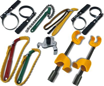 4MECH 4-Ring Wrench+PK-FB+9" Belt+12" Belt+9" Chain Wrench+3 Leg Wrench+Shocker Puller , Professional Tool Double Sided Combination Wrench
