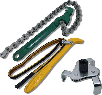 4MECH PK-FB+9" Chain Wrench+3 Leg Filter Wrench, Professional Tool Double Sided Combination Wrench