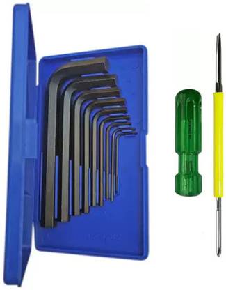 Kshivi AK031 Wrench Set 9 Pcs Allen Key Set L Shape Repair Tool Kit For Bike/Cycle/Guitar With 4 Inch Screw Driver Pack Of 2 Single Sided L Type Wrench