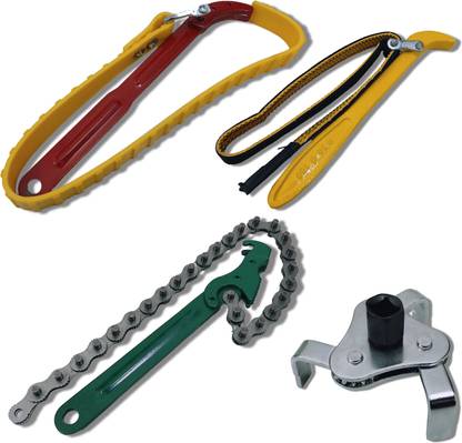 4MECH PK-FB+12" Belt Wrench+9" Chain Wrench+3 Leg Filter Wrench, Professional Tool Double Sided Combination Wrench