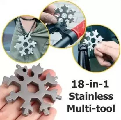 fplus 18 in 1 Snowflake Shaped Multi Tool Keychain Bottle Opener Tool Double Sided Speciality