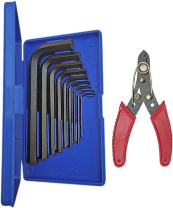 Inditrust new Multi size Box 9pc hex allen key with 1pc Wire cutter Double Sided L Type Wrench