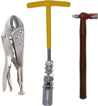Digital Craft 16MM Sprak Plug Wrench,10"Inch Lock Plier,Hammer 200 gm Smooth Spark Plug Extraction with a Rugged, Long-Lasting Automotive Tool Single Sided T Type Wrench