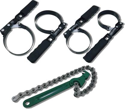 4MECH 4-Ring Filter Wrench+9" Chain Wrench, Professional Tool Double Sided Combination Wrench