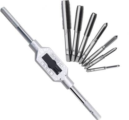 Digital Craft 8Pc Metric Thread Tap & Wrench Set – M3 to M12 Plug Tap Drill Bit Kit with Adjustable Handle for Metal Threading & Maintenance Single Sided T Type Wrench