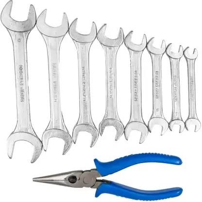 Ojasnayyar Double Open Spanner in RAKE (Set/8)6-7 X 20-22) & Long Nose Plier(7"/175mm) Spanner with Nose Plier Double Sided Open End Wrench